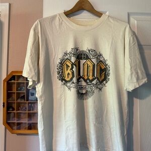 Anine Bing White Graphic T-Shirt with Gold and Black Design